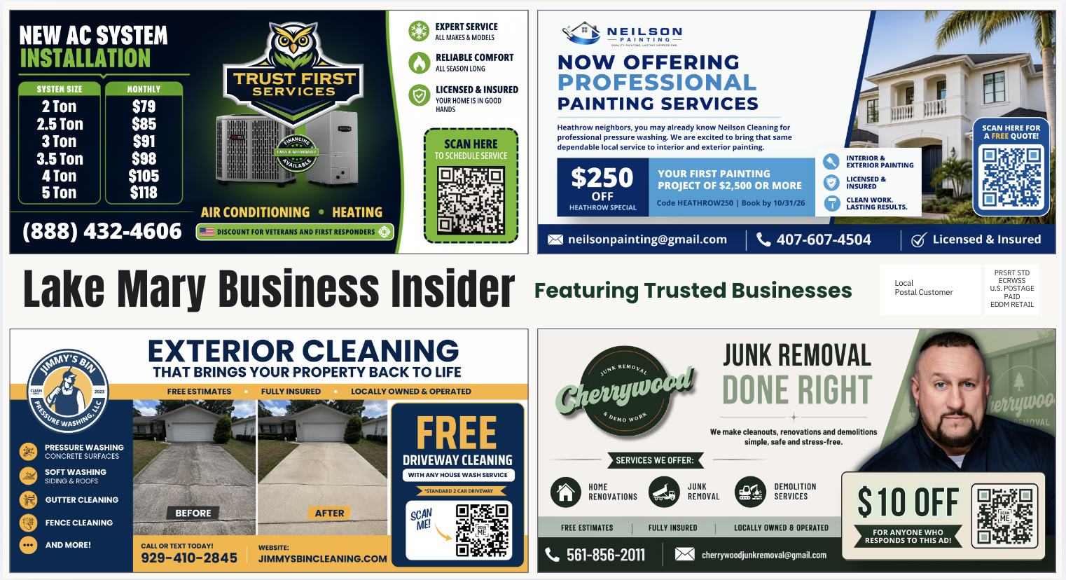 Delivered Lake Mary Business Insider postcard, front.